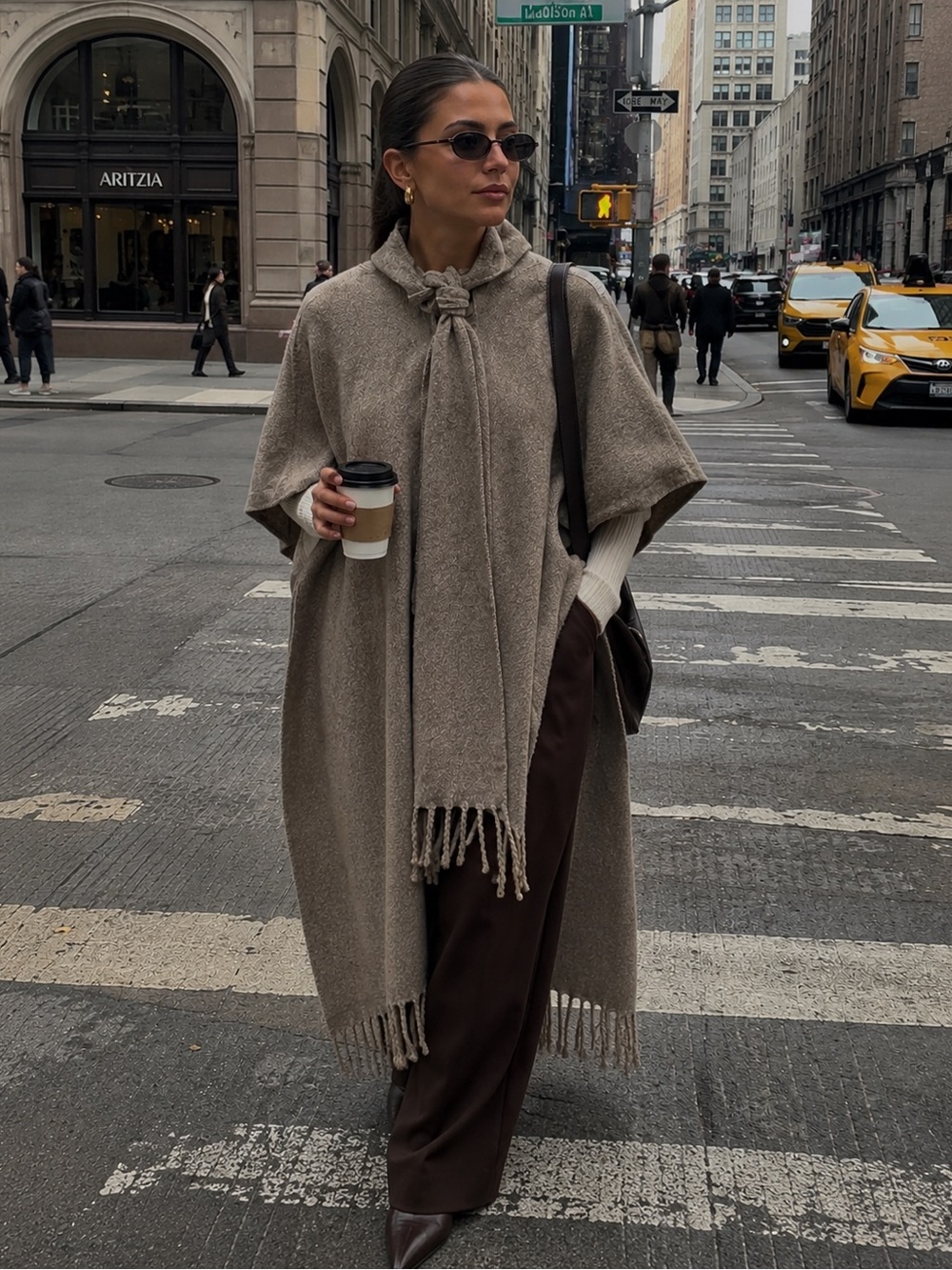 Womens Taupe Fringe Wool-Blend Cape with Scarf stunning universal style